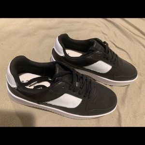 Black and white platform sneakers